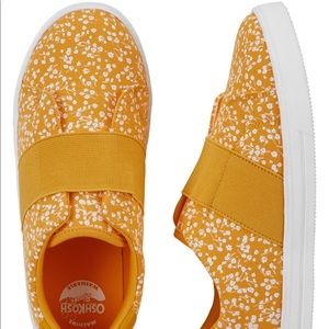 Girls Mustard Color Floral Slip-Ons